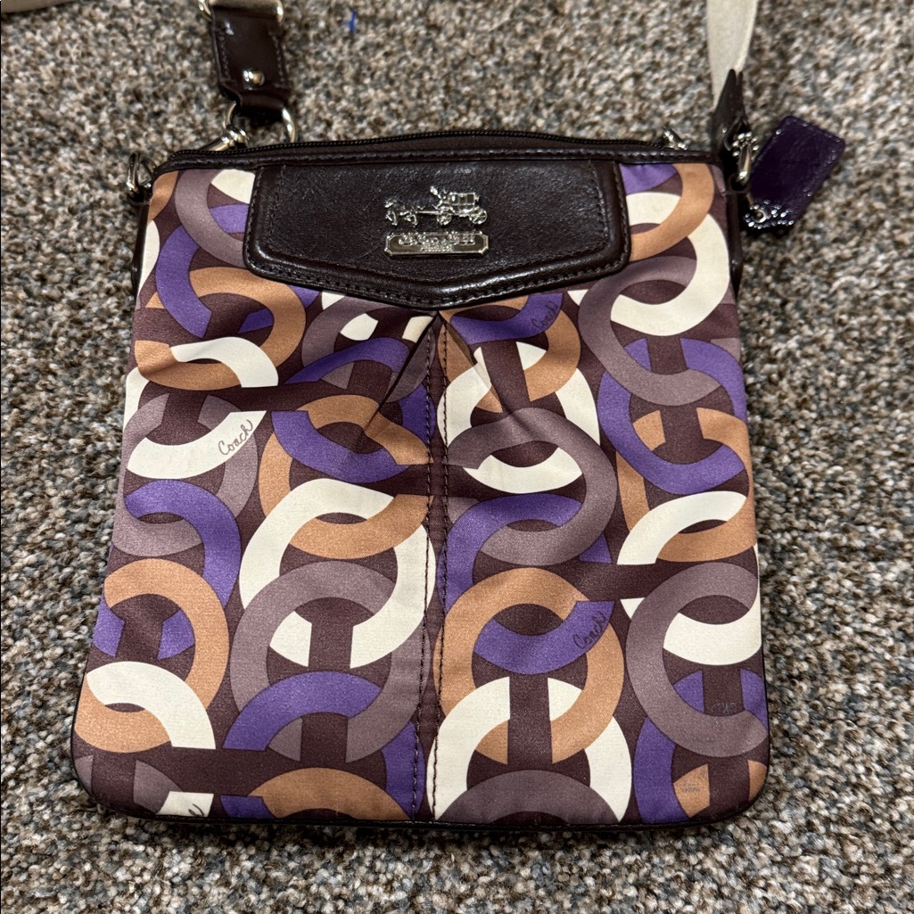 Coach C’s Purple Multi Geometric Crossbody Bag With Cream Adjustable Strap
